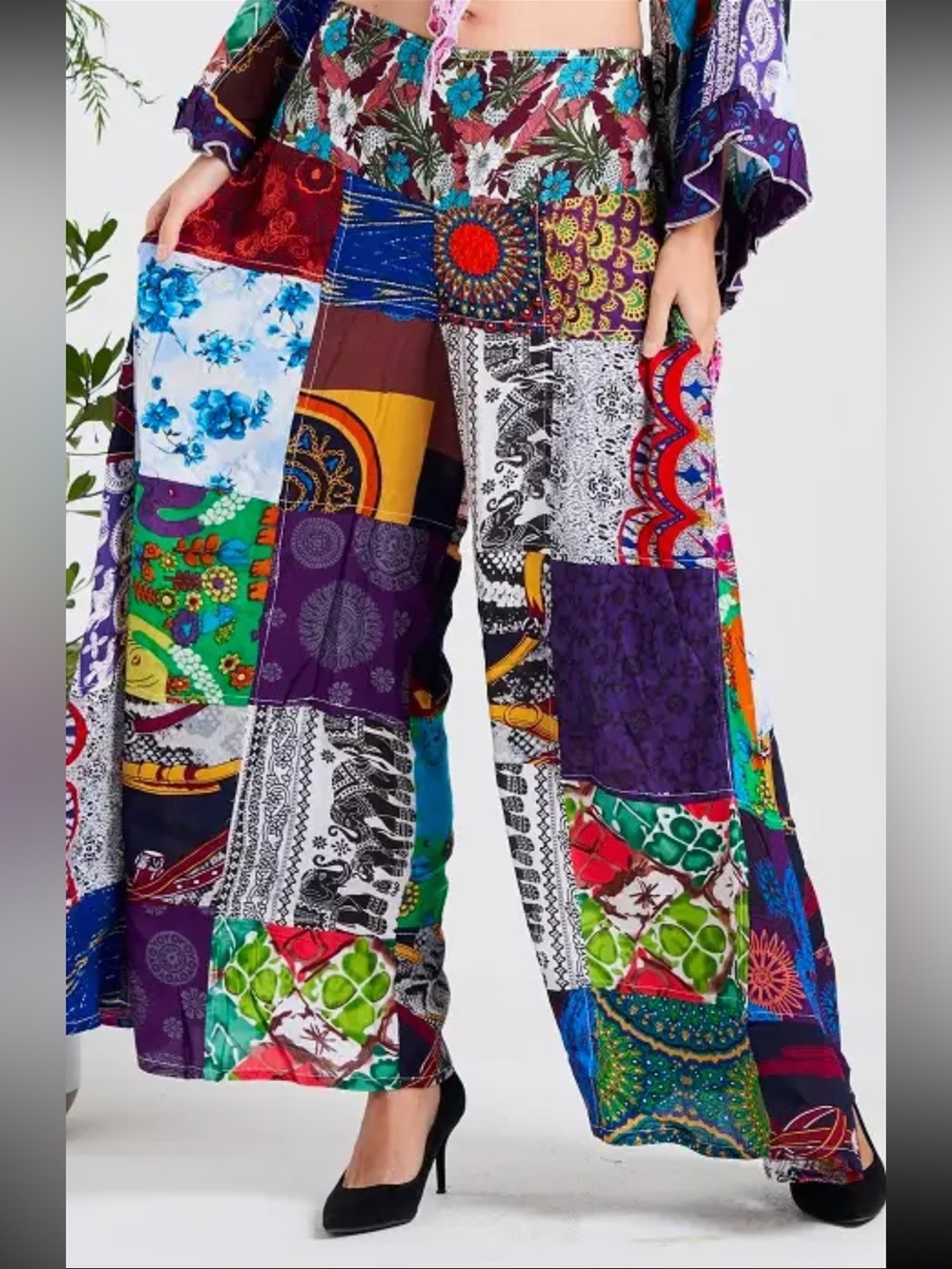 KT-1405 MULTI Kathmandu Multi-Patch Wide-Leg Elastic Waist Pants Various Sizes.